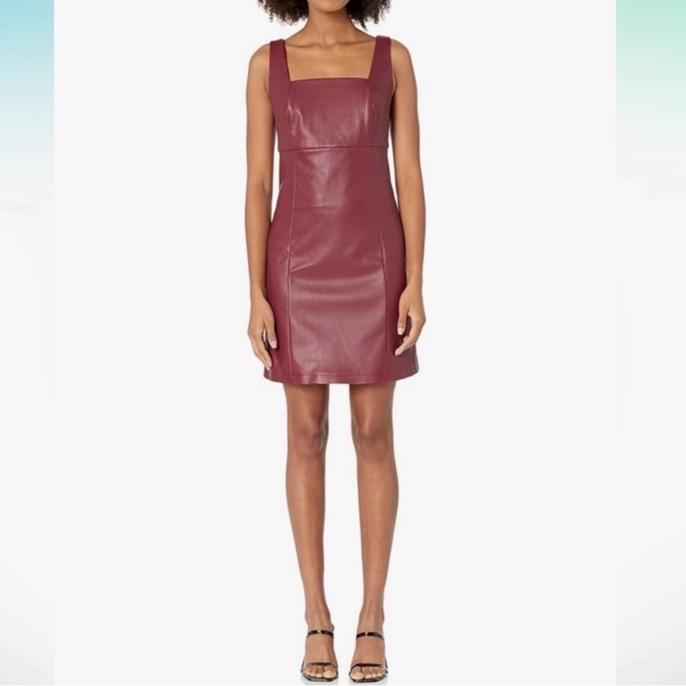 The Drop Burgundy Hank Vegan Leather Square Neck Mini Dress Womens Size Large